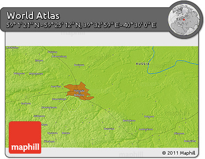 Physical 3D Map of the Area around 59° 13' 17" N, 40° 1' 29" E