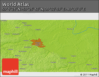 Physical 3D Map of the Area around 59° 13' 17" N, 40° 1' 29" E