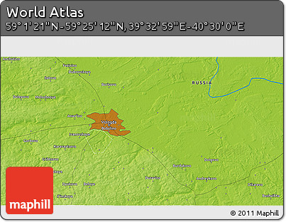 Physical 3D Map of the Area around 59° 13' 17" N, 40° 1' 29" E