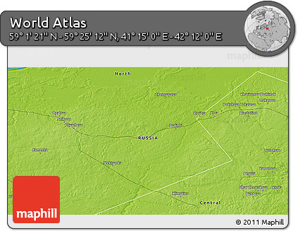 Physical 3D Map of the Area around 59° 13' 17" N, 41° 43' 30" E