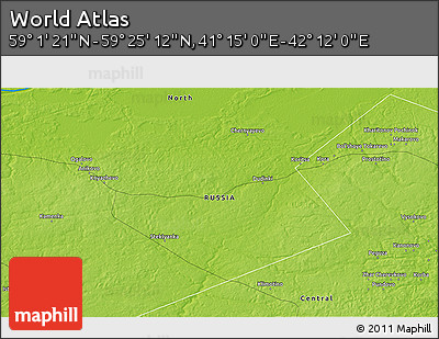 Physical 3D Map of the Area around 59° 13' 17" N, 41° 43' 30" E