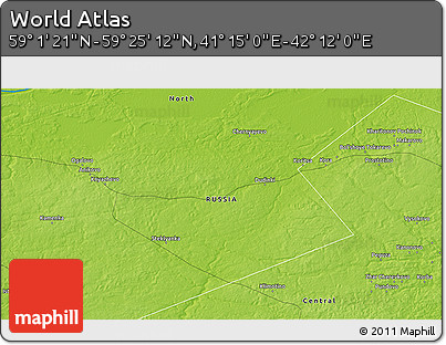 Physical 3D Map of the Area around 59° 13' 17" N, 41° 43' 30" E