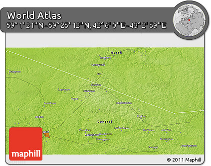 Physical 3D Map of the Area around 59° 13' 17" N, 42° 34' 30" E