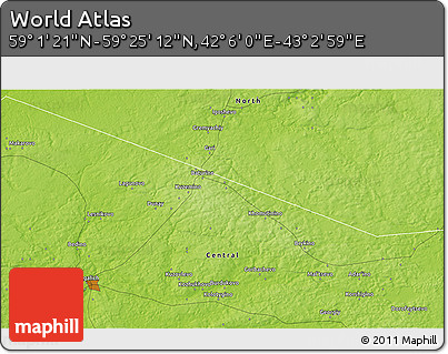 Physical 3D Map of the Area around 59° 13' 17" N, 42° 34' 30" E