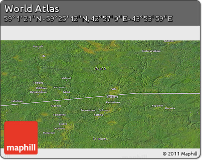 Satellite 3D Map of the Area around 59° 13' 17" N, 43° 25' 29" E