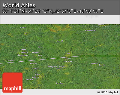 Satellite 3D Map of the Area around 59° 13' 17" N, 43° 25' 29" E