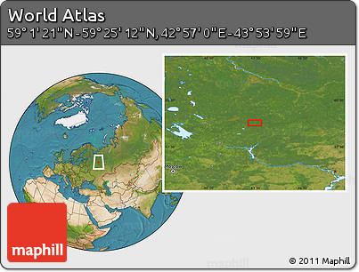 Satellite Location Map of the Area around 59° 13' 17" N, 43° 25' 29" E