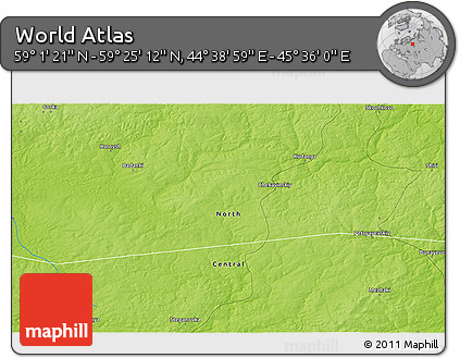 Physical 3D Map of the Area around 59° 13' 17" N, 45° 7' 30" E