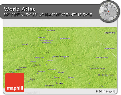 Physical 3D Map of the Area around 59° 13' 17" N, 46° 49' 30" E
