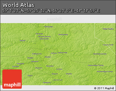 Physical 3D Map of the Area around 59° 13' 17" N, 46° 49' 30" E