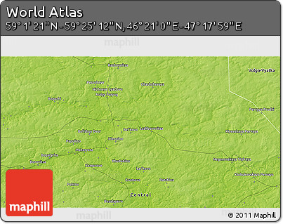 Physical 3D Map of the Area around 59° 13' 17" N, 46° 49' 30" E
