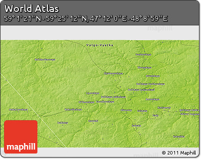 Physical 3D Map of the Area around 59° 13' 17" N, 47° 40' 29" E