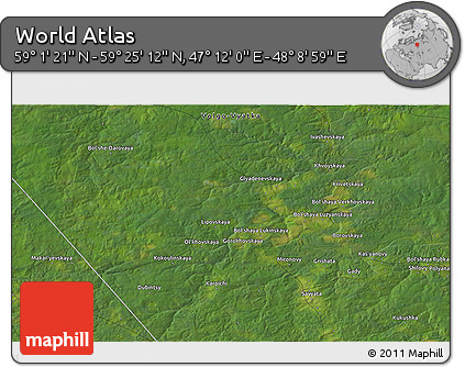 Satellite 3D Map of the Area around 59° 13' 17" N, 47° 40' 29" E