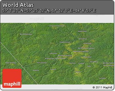Satellite 3D Map of the Area around 59° 13' 17" N, 47° 40' 29" E