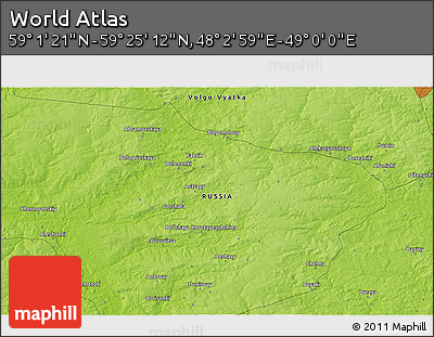 Physical 3D Map of the Area around 59° 13' 17" N, 48° 31' 29" E