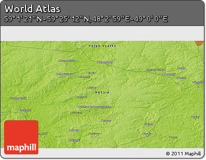 Physical 3D Map of the Area around 59° 13' 17" N, 48° 31' 29" E