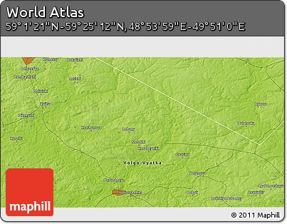 Physical 3D Map of the Area around 59° 13' 17" N, 49° 22' 30" E