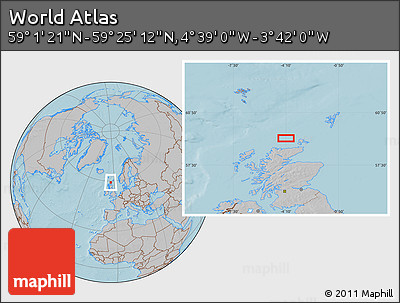 Gray Location Map of the Area around 59° 13' 17" N, 4° 10' 30" W, hill shading