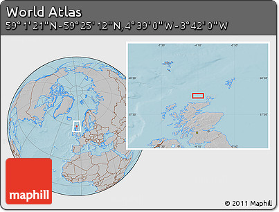 Gray Location Map of the Area around 59° 13' 17" N, 4° 10' 30" W, hill shading