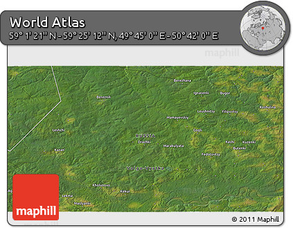 Satellite 3D Map of the Area around 59° 13' 17" N, 50° 13' 30" E