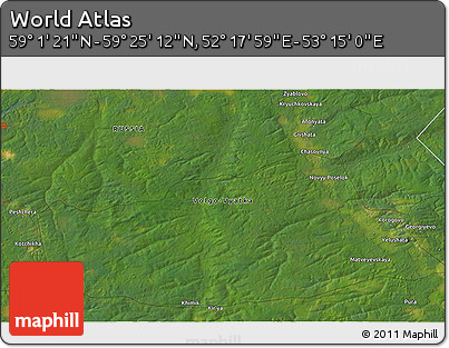 Satellite 3D Map of the Area around 59° 13' 17" N, 52° 46' 29" E