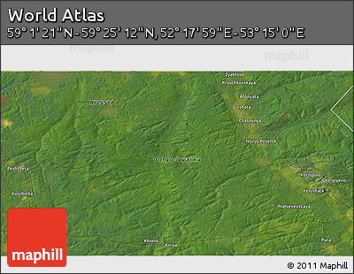 Satellite 3D Map of the Area around 59° 13' 17" N, 52° 46' 29" E