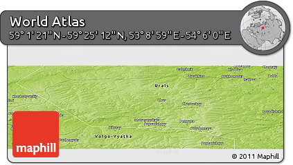Physical Panoramic Map of the Area around 59° 13' 17" N, 53° 37' 30" E