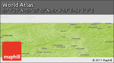 Physical Panoramic Map of the Area around 59° 13' 17" N, 53° 37' 30" E