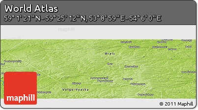 Physical Panoramic Map of the Area around 59° 13' 17" N, 53° 37' 30" E