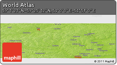 Physical Panoramic Map of the Area around 59° 13' 17" N, 54° 28' 30" E