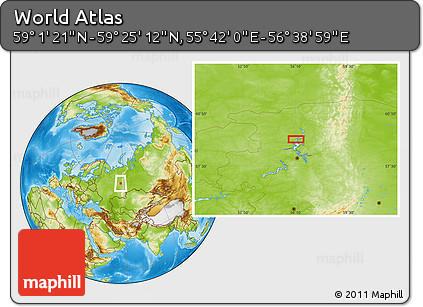 Physical Location Map of the Area around 59° 13' 17" N, 56° 10' 29" E