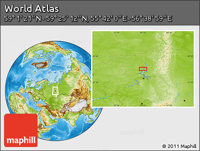 Physical Location Map of the Area around 59° 13' 17" N, 56° 10' 29" E