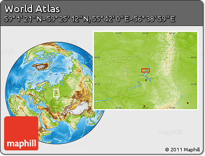 Physical Location Map of the Area around 59° 13' 17" N, 56° 10' 29" E