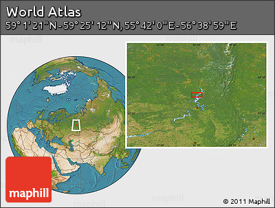 Satellite Location Map of the Area around 59° 13' 17" N, 56° 10' 29" E