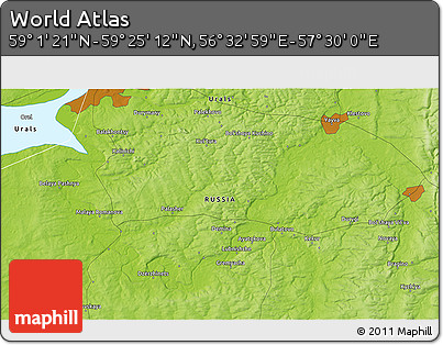 Physical 3D Map of the Area around 59° 13' 17" N, 57° 1' 29" E