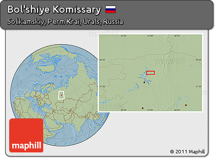 Savanna Style Location Map of Bol'shiye Komissary, hill shading