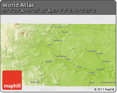 Physical 3D Map of the Area around 59° 13' 17" N, 59° 34' 30" E