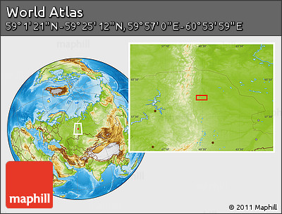 Physical Location Map of the Area around 59° 13' 17" N, 60° 25' 29" E