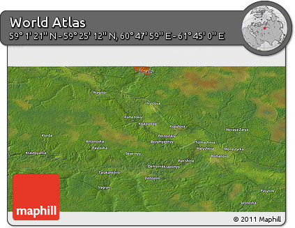 Satellite 3D Map of the Area around 59° 13' 17" N, 61° 16' 29" E