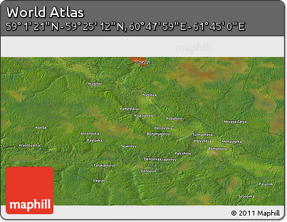 Satellite 3D Map of the Area around 59° 13' 17" N, 61° 16' 29" E