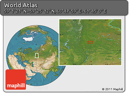 Satellite Location Map of the Area around 59° 13' 17" N, 61° 16' 29" E