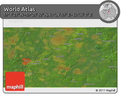 Satellite 3D Map of the Area around 59° 13' 17" N, 62° 7' 30" E