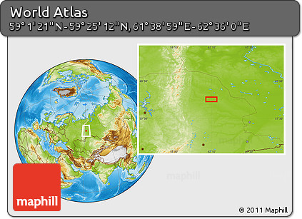 Physical Location Map of the Area around 59° 13' 17" N, 62° 7' 30" E