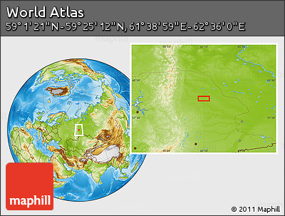 Physical Location Map of the Area around 59° 13' 17" N, 62° 7' 30" E