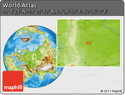 Physical Location Map of the Area around 59° 13' 17" N, 62° 7' 30" E