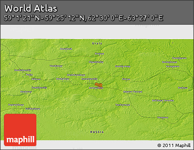 Physical 3D Map of the Area around 59° 13' 17" N, 62° 58' 30" E