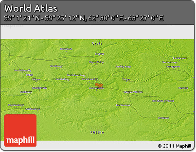 Physical 3D Map of the Area around 59° 13' 17" N, 62° 58' 30" E