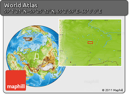 Physical Location Map of the Area around 59° 13' 17" N, 65° 31' 30" E