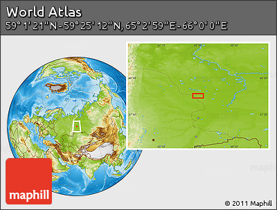 Physical Location Map of the Area around 59° 13' 17" N, 65° 31' 30" E