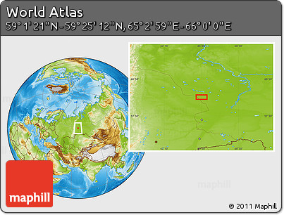 Physical Location Map of the Area around 59° 13' 17" N, 65° 31' 30" E